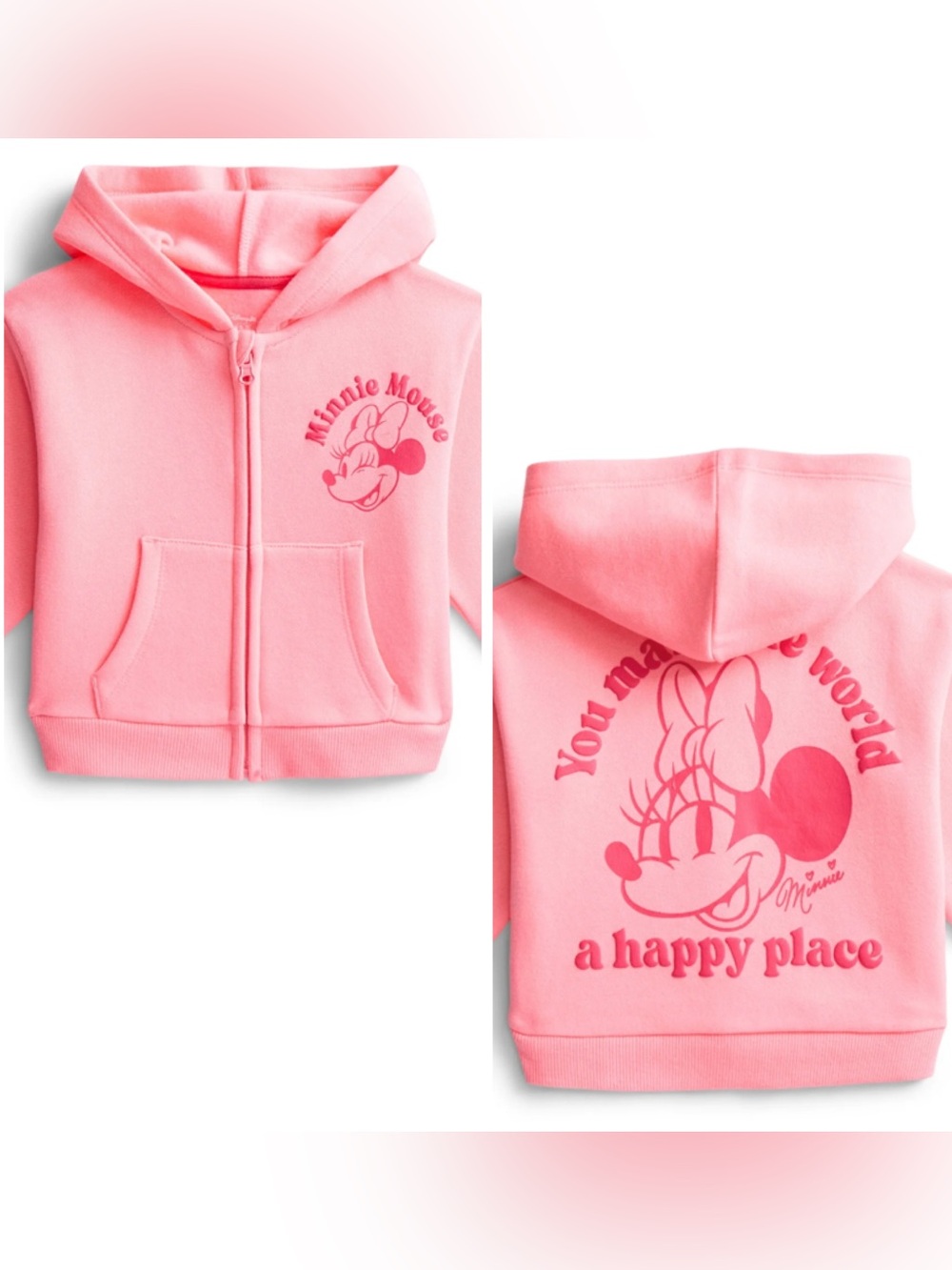 BRAND NEW Minnie Mouse Baby Girls' Full Zip Graphic Hoodie, Sizes 6/9 Months